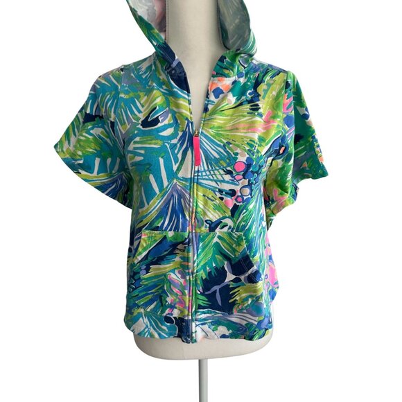 LILLY PULITZER Girl's Tropical Short Sleeve Hoodie Size Large - Picture 3 of 8